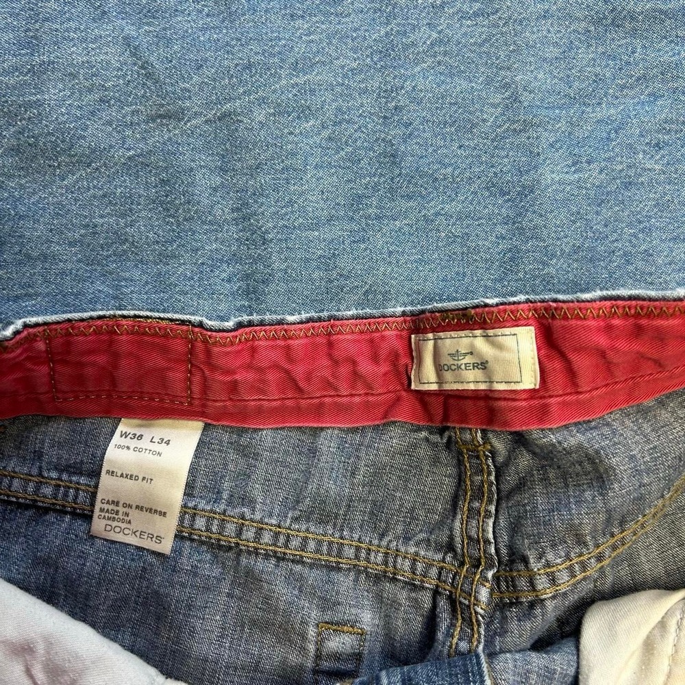 Vintage 90s Dockers Painted Relaxed Jeans Blue Mens 36x34 Fits 35x32.5 - Picture 5 of 8